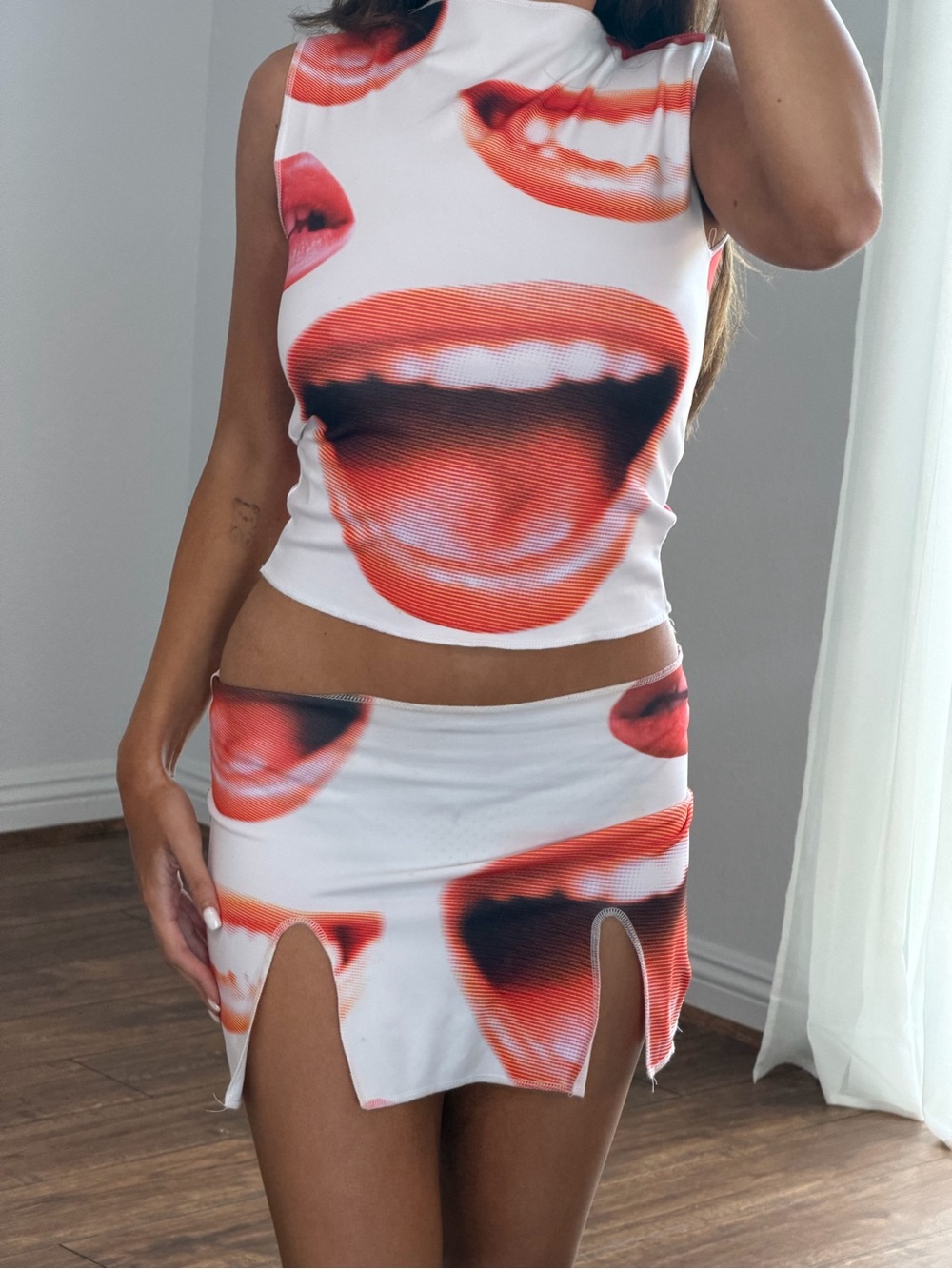 Toralily y2k lip graphic mini skirt & tank top set